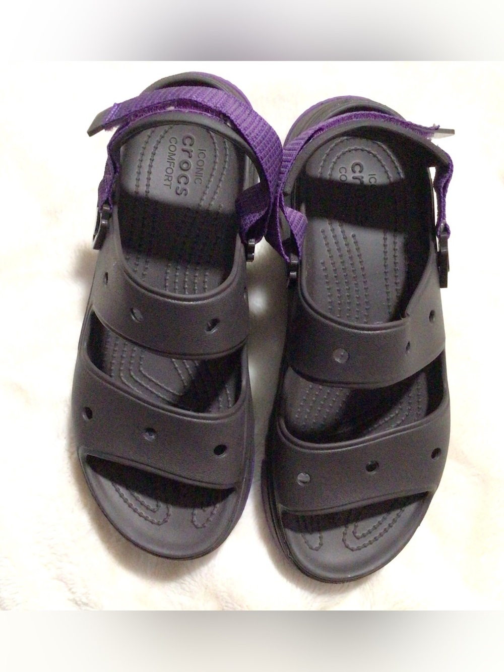 Crocs adults Black Sandals with Purple Strap